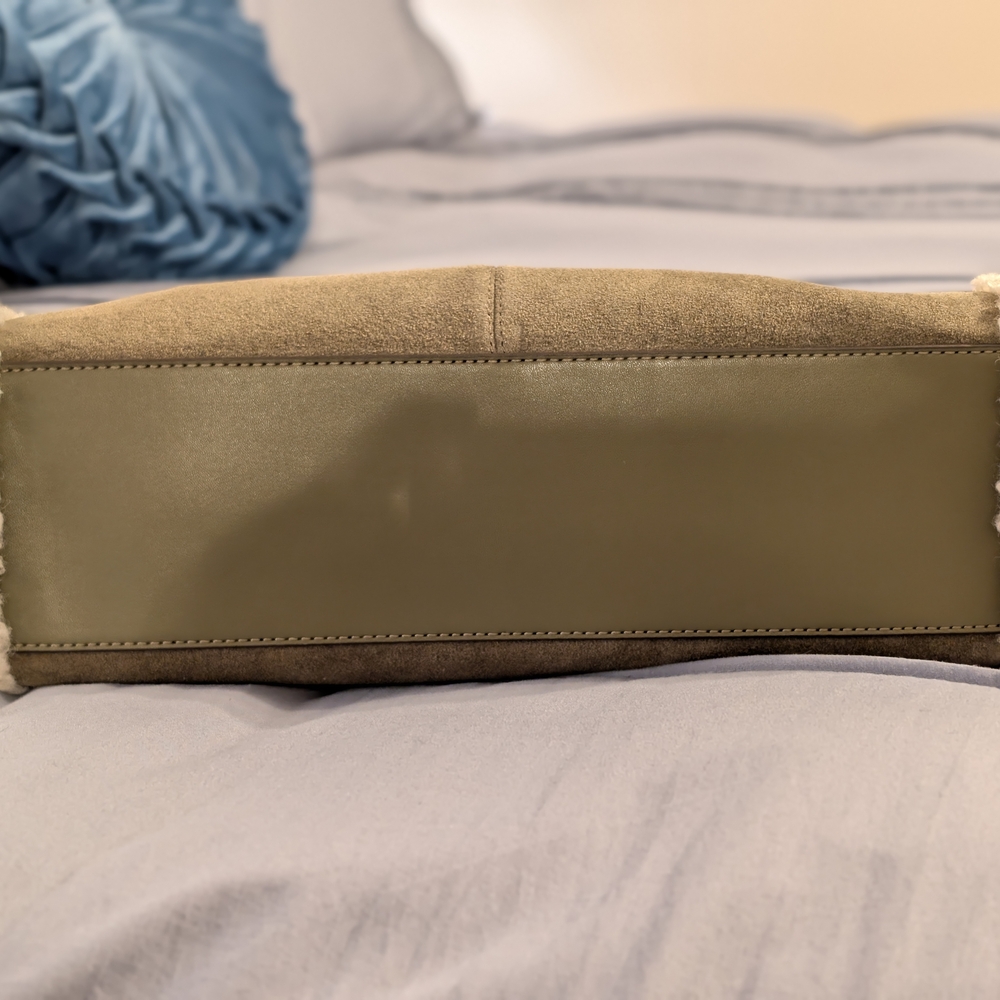 MICHAEL KORS Olive Suede Shearling Trim Large Tote NWT - Picture 8 of 11